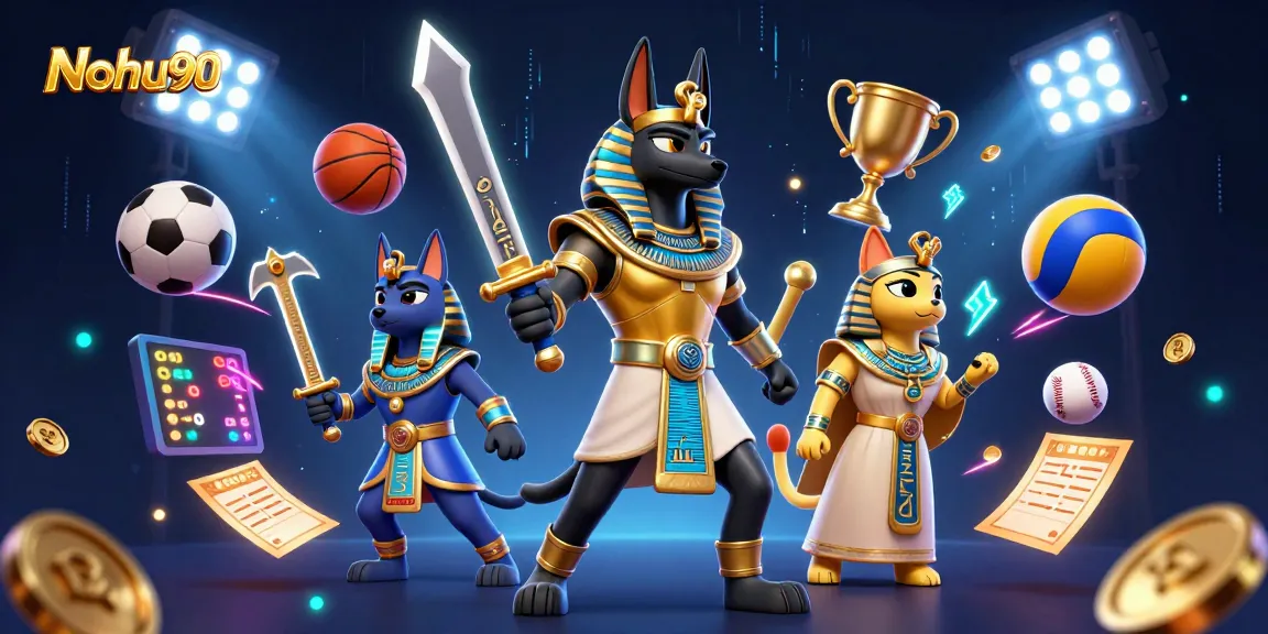 Nohu90 elevates your gaming experience with a vibrant casino scene showcasing ancient warriors and dynamic sports elements.