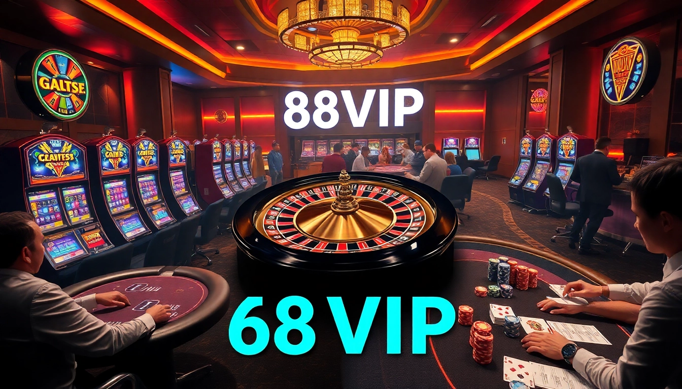 Players enjoying an engaging session at 68VIP casino tables with chips and cards.