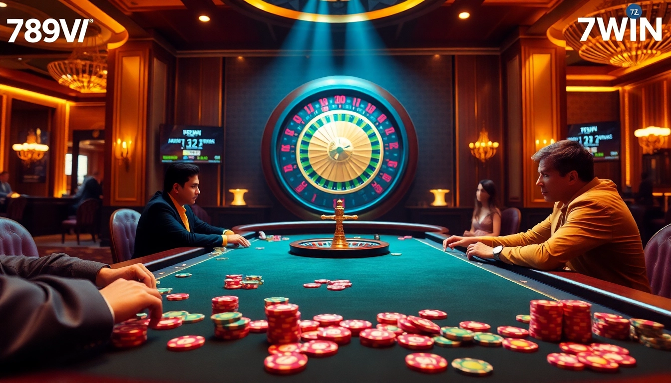 Enjoy a thrilling gaming experience at 789wins1.net with vibrant casino visuals of poker and roulette action.