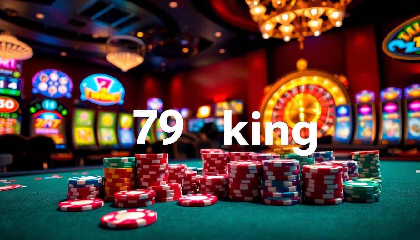 Exciting gaming atmosphere showcasing 79 king with vibrant roulette and slot machines.