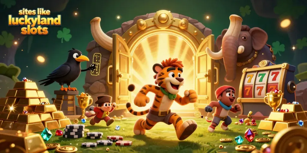 Win big with the finest alternative sites like LuckyLand Slots in this exciting 3D casino illustration.