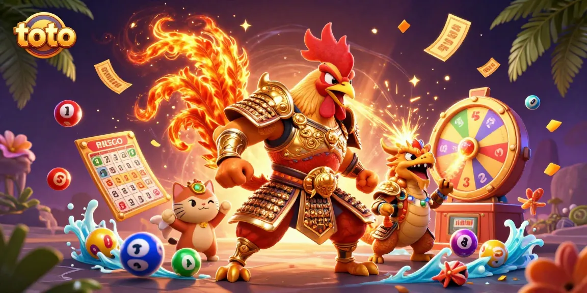 Experience thrilling toto gaming in a lively scene with vibrant lottery elements and dynamic characters.