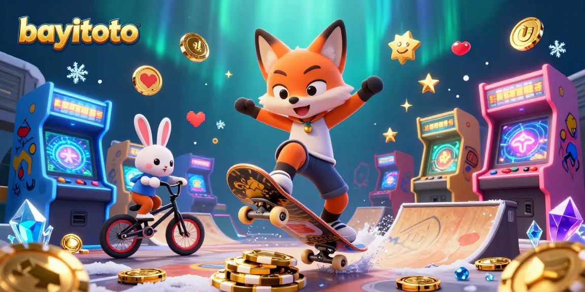 Bayitoto showcases a vivid 3D scene with animated casino characters in action.