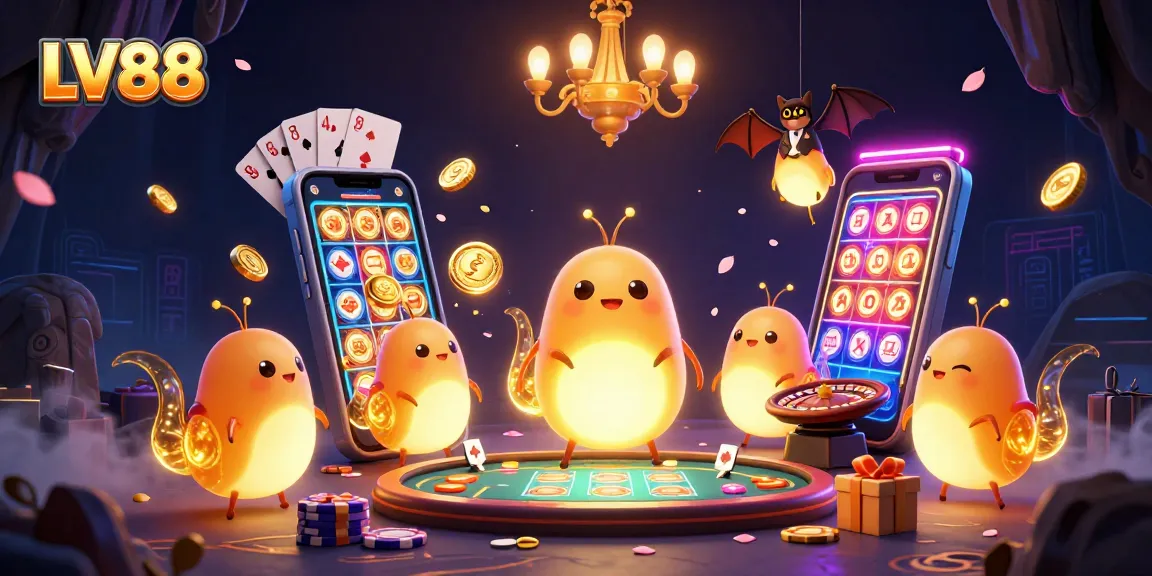 Experience the excitement of LV88 with a vibrant 3D casino scene, showcasing illuminated glowworms and a bat dealer.