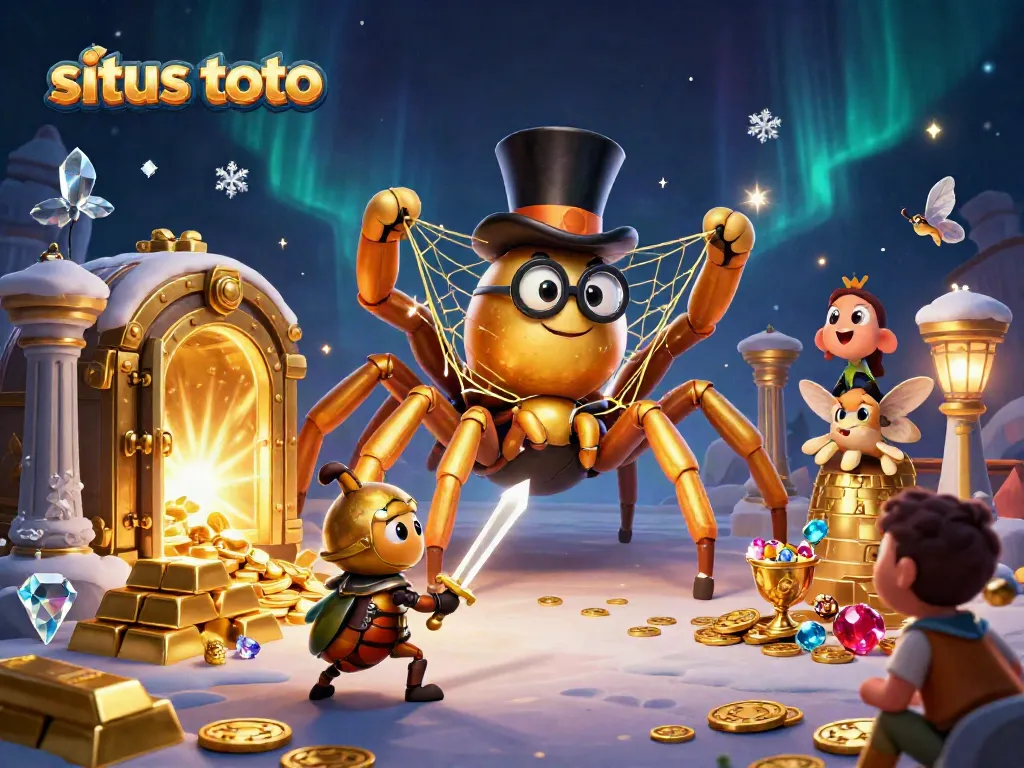 Engage in situs toto with a thrilling scene depicting a giant tarantula and beetle knight in a vibrant casino