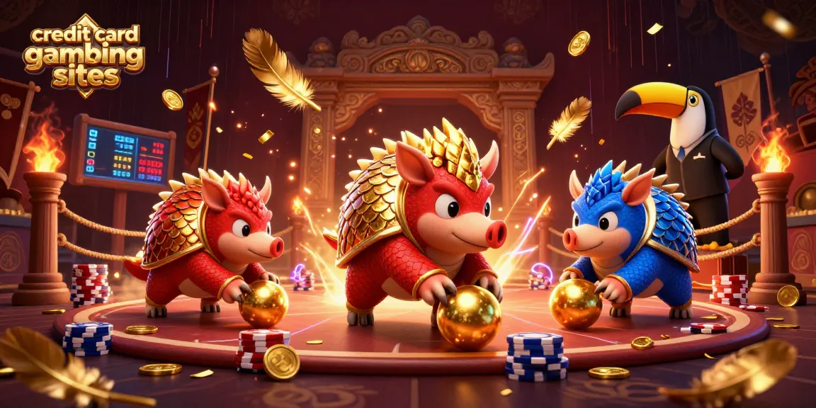 Competing pangolins in a vibrant casino scene highlighting credit card gambling sites.