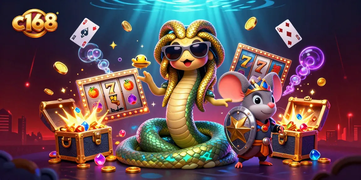 C168 invites players to experience thrilling slot adventures with Medusa and golden treasures in an immersive gaming illustration.