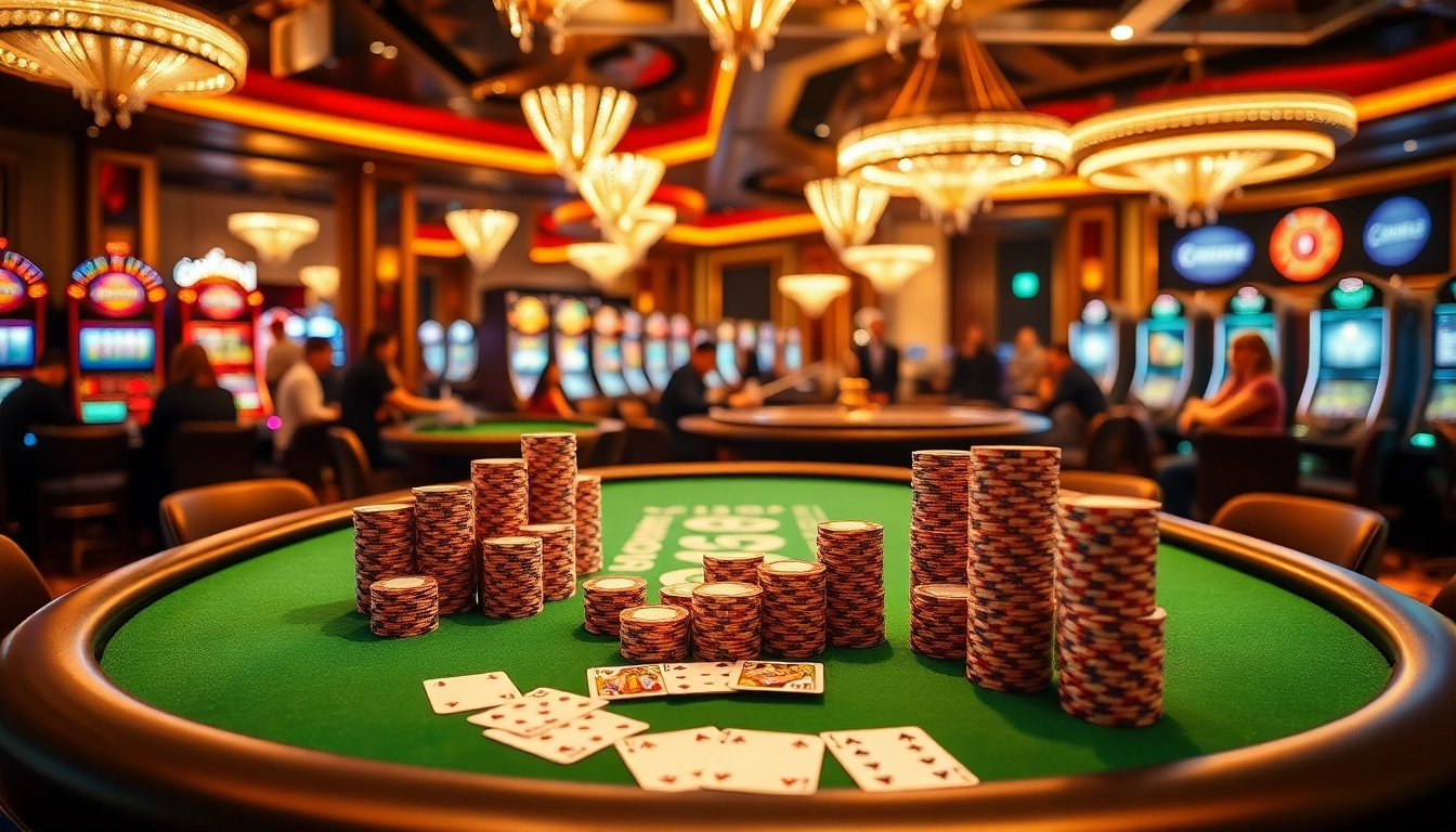 Players enjoying blackjack at bk8th casino, with vibrant chips and high-stakes excitement.