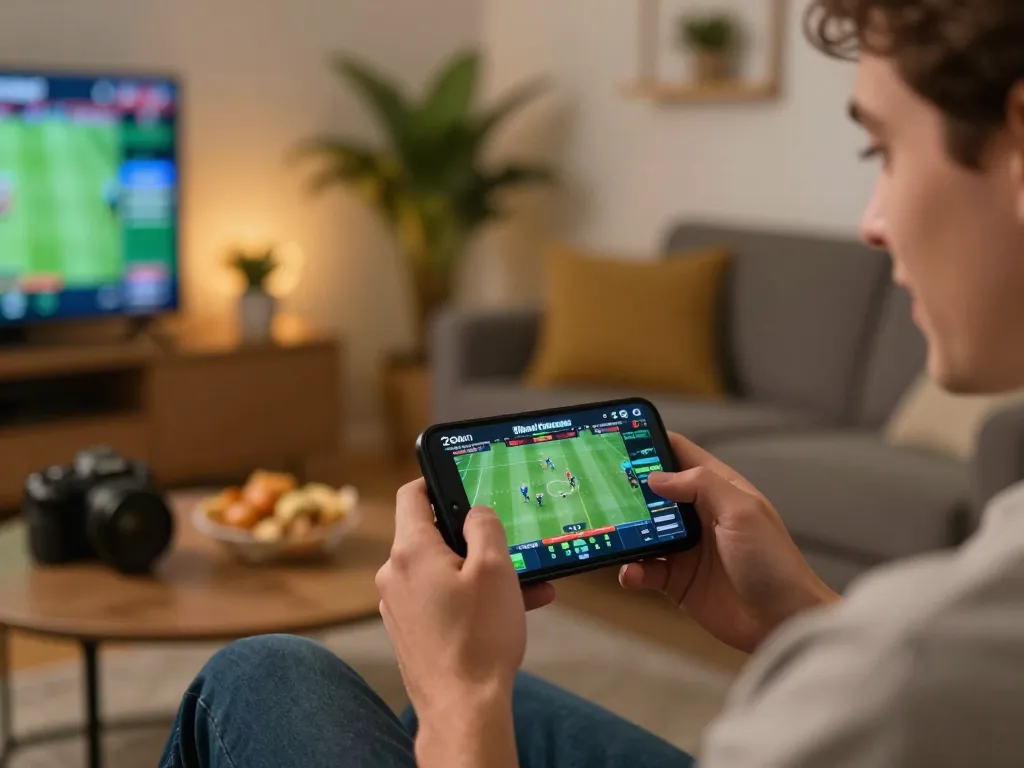 Engaging in live sports betting on hm88 mobile app, showcasing excitement and strategic decisions in a cozy setting.