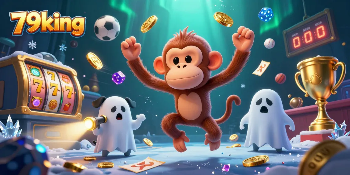 Engage in thrilling gameplay with 79king as the poltergeist monkey juggles casino treasures.