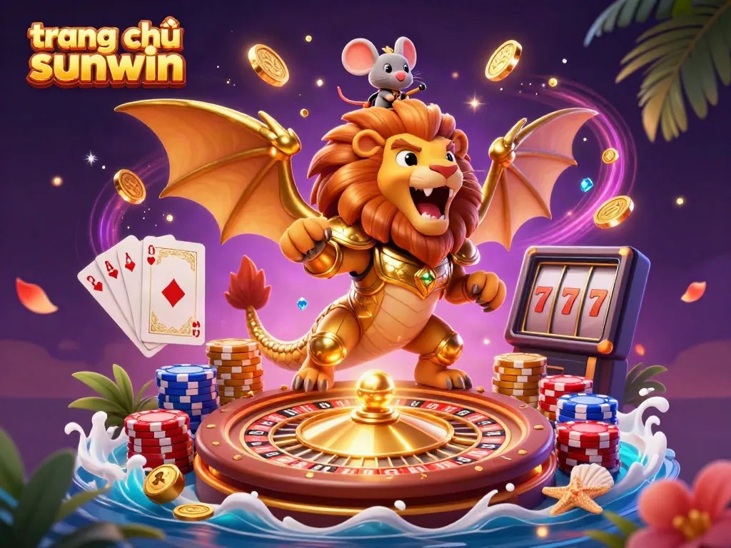 Experience the excitement of trang chủ sunwin with a roaring chimera, dazzling coins, and gaming elements.