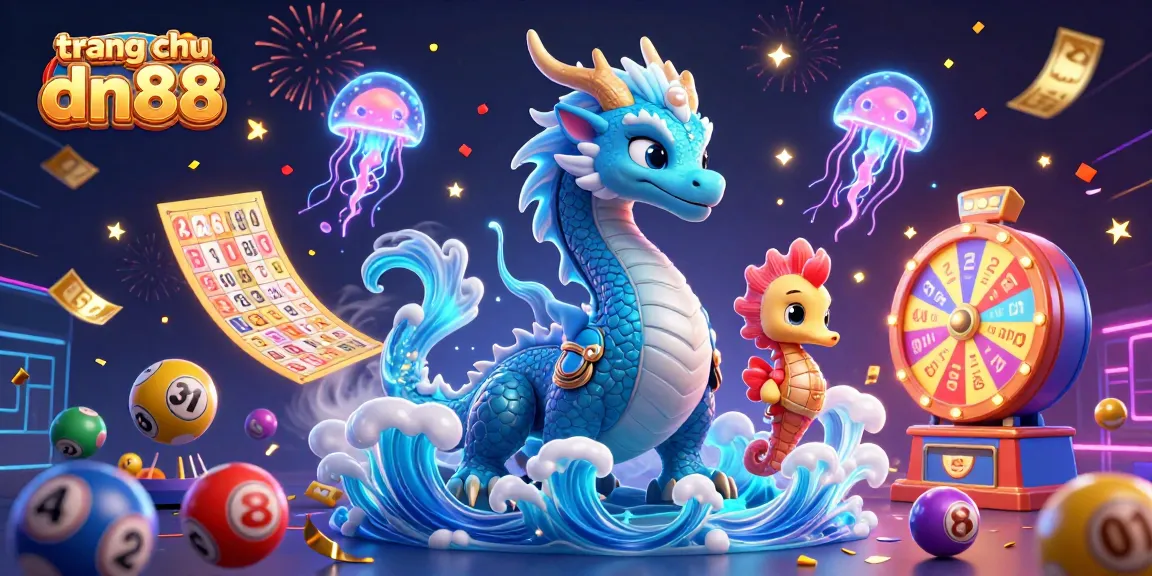 Experience the thrill of gaming with trang chu dn88, featuring a vibrant illustration of a dragon, knight, and jellyfish.