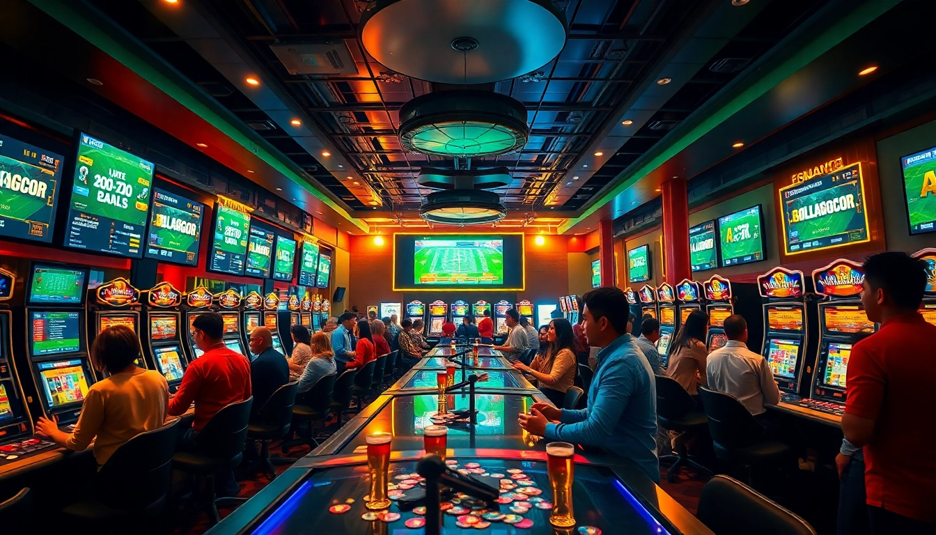 Experience the excitement of bolagacor in a vibrant online casino setting, featuring players at gaming tables.