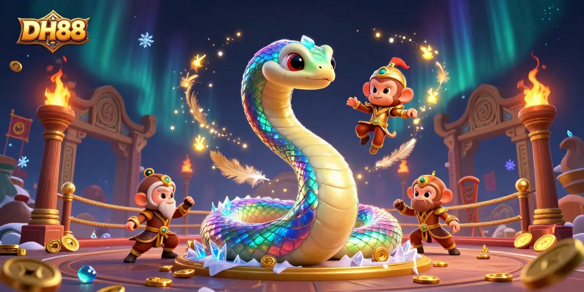 Experience thrilling gameplay with DH88 as the vibrant rainbow serpent weaves through a dynamic casino scene.