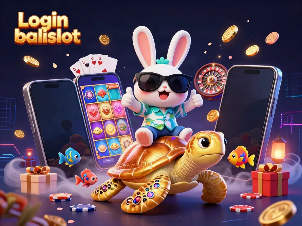 Join in the excitement with Login balislot as a rabbit celebrates a jackpot win on a golden sea turtle.