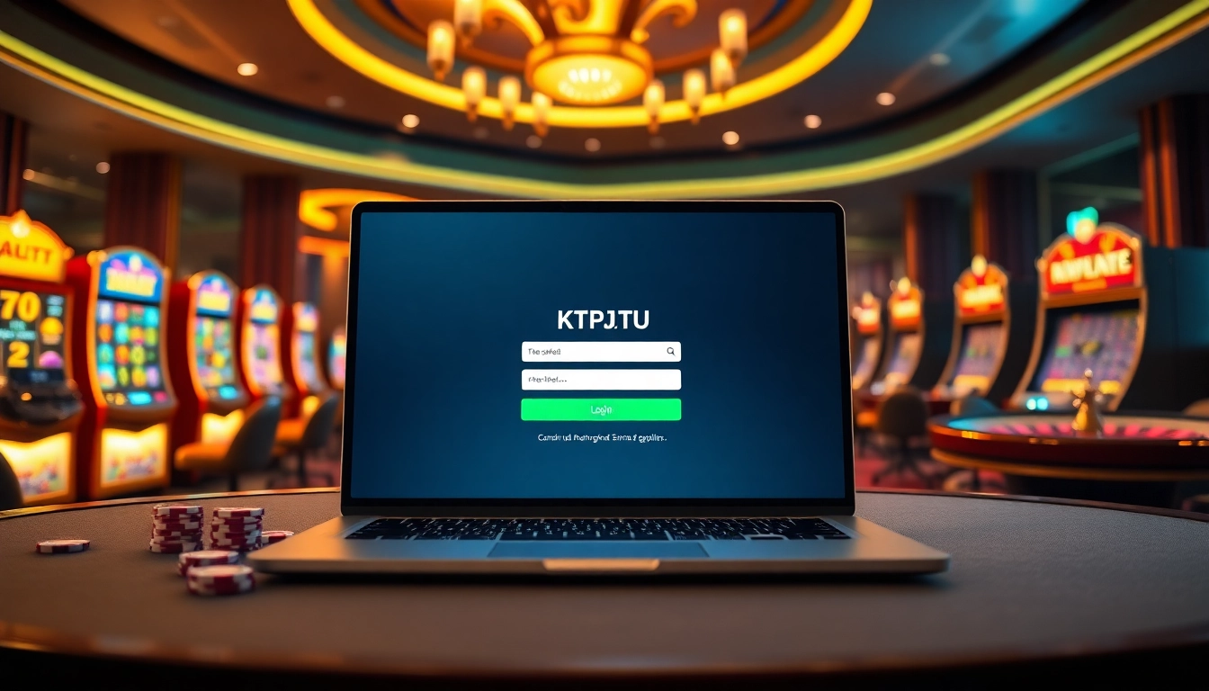 Experience seamless KTPJITU login amidst a vibrant casino atmosphere with exciting gaming elements.