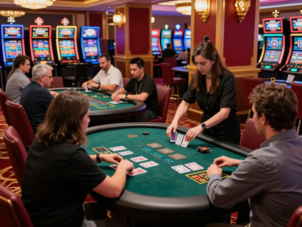 Players enjoying blackjack at a vibrant casino floor while focusing on winning strategies at soc88.