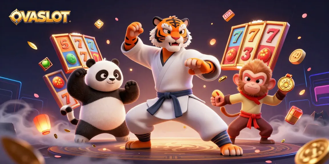 Experience winning thrills at OVASLOT with vibrant slot reels and engaging characters.