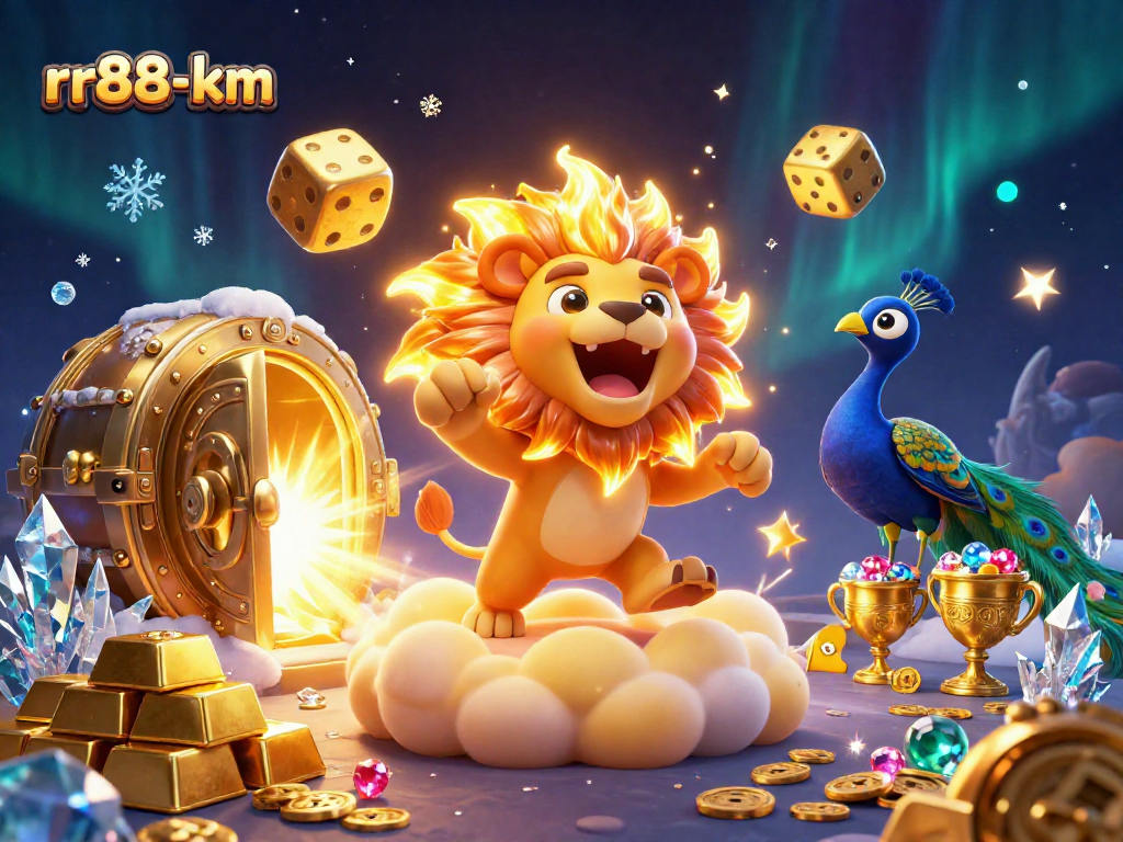 Experience the thrill of rr88-km with a vibrant 3D casino-themed illustration filled with excitement and riches.