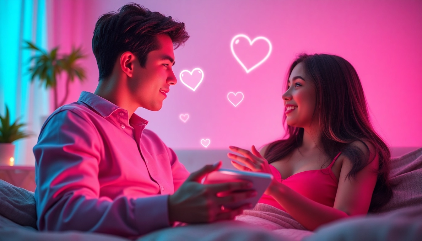 Engaging in sex AI chat with a digital companion in a warm, inviting digital interface.