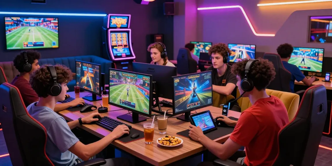 Exciting gaming scene with diverse players engaged in online gaming activities at OPEN88, showcasing modern consoles and vibrant atmosphere.