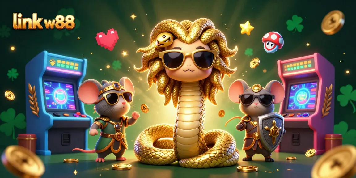 Link w88 trong bức tranh 3D sôi động của cờ bạc với Medusa và chuột chiến binh.