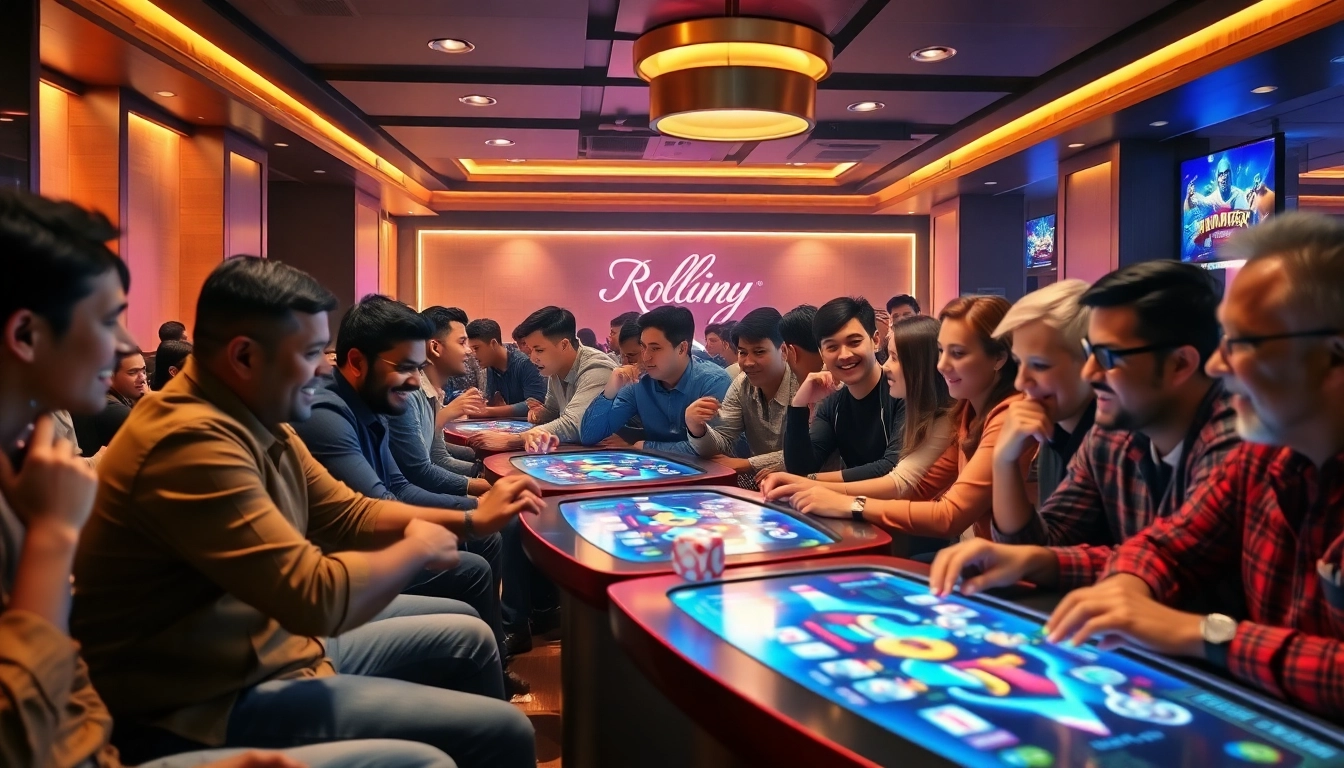 Excited players enjoying Rummy 91 in a stylish gaming lounge.
