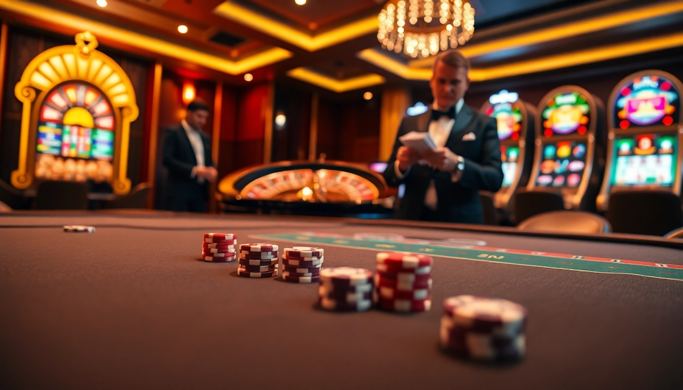 Players enjoy an exciting moment at a 789 win gambling table with vibrant chips and cards.