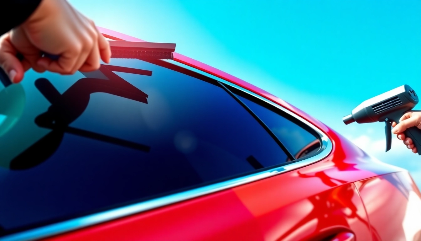 Install ceramic window tint on a car, showcasing clarity and sleekness of the product.