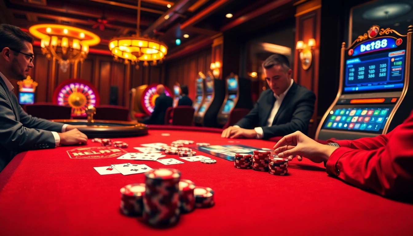 Experience the thrill of bet88 đăng nhập at a luxurious casino, with vibrant games and eager players.