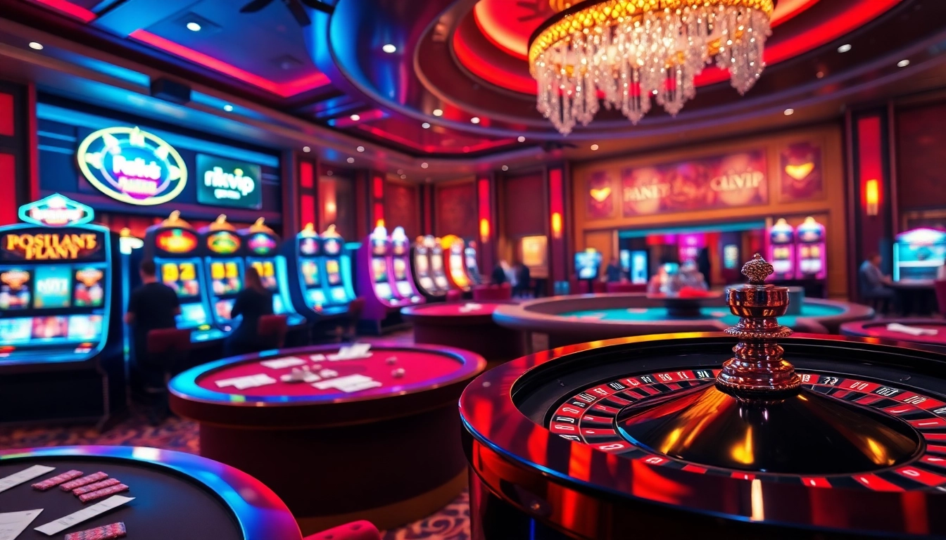 Play exciting games at rikvip with engaging casino tables and vibrant poker chips.