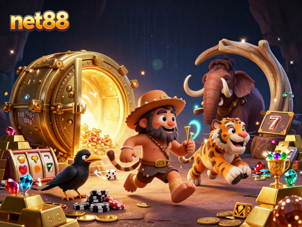 Engage in thrilling gameplay at net88 with our caveman and sabertooth duo at the prehistoric casino.