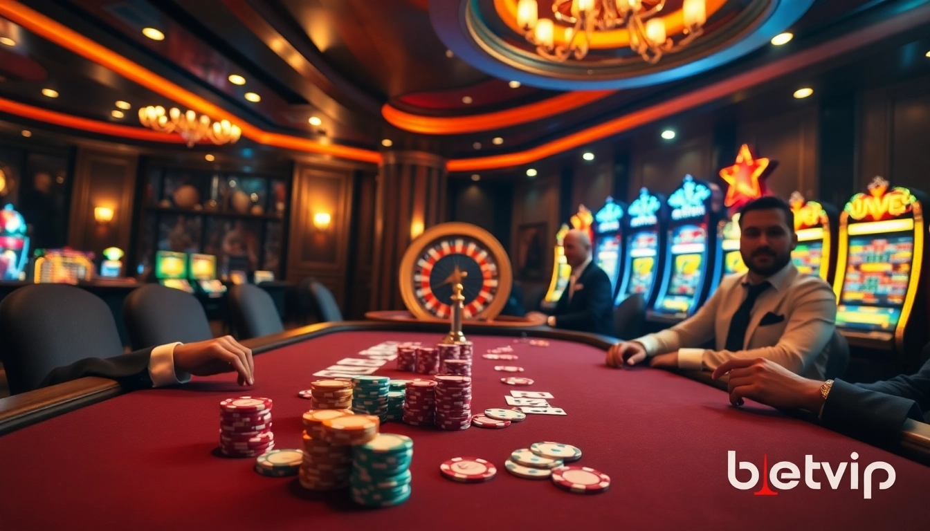 Trò chơi poker cược cao đầy hứng khởi tại casino BetVIP với những quân chip và lá bài sinh động.