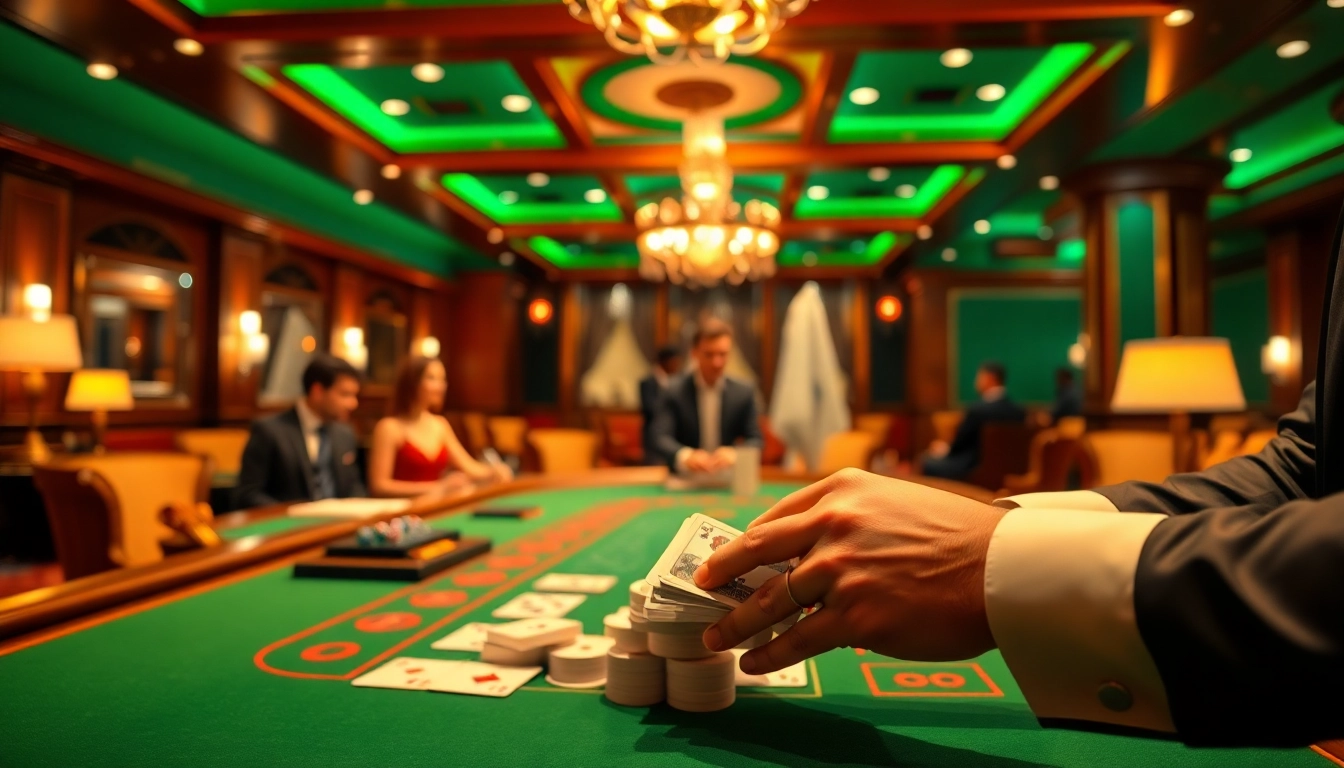 Experience thrilling moments at a casino table with hands shuffling cards.
