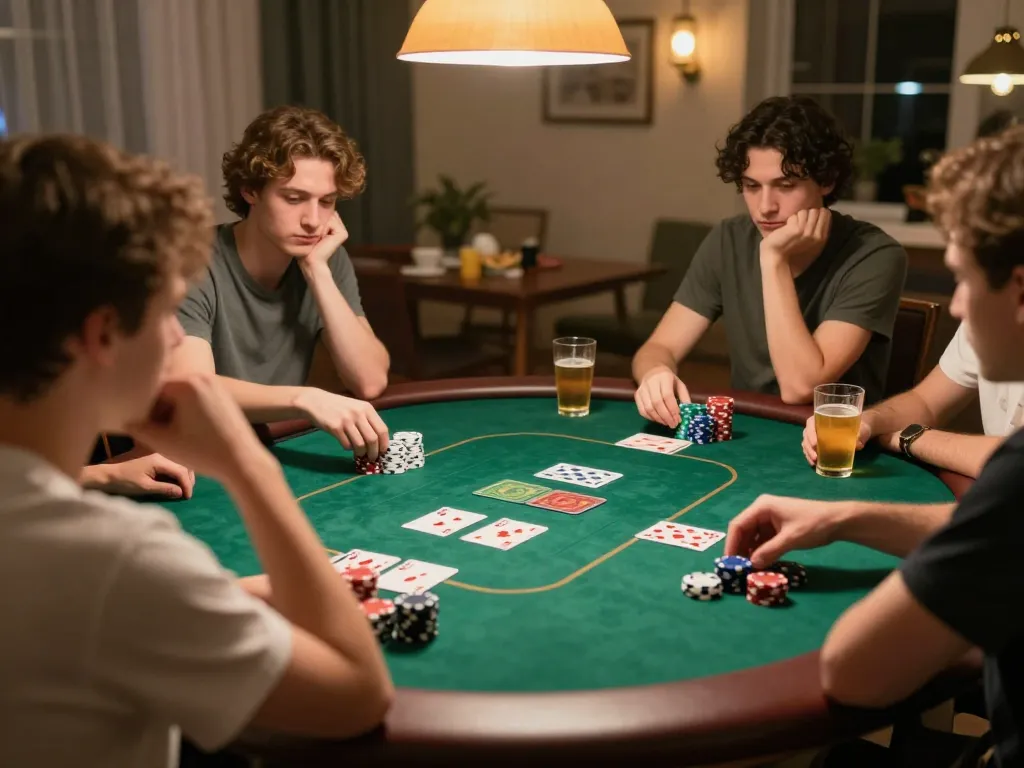 Players enjoy an intense poker game at home, focusing on strategy with 88i.