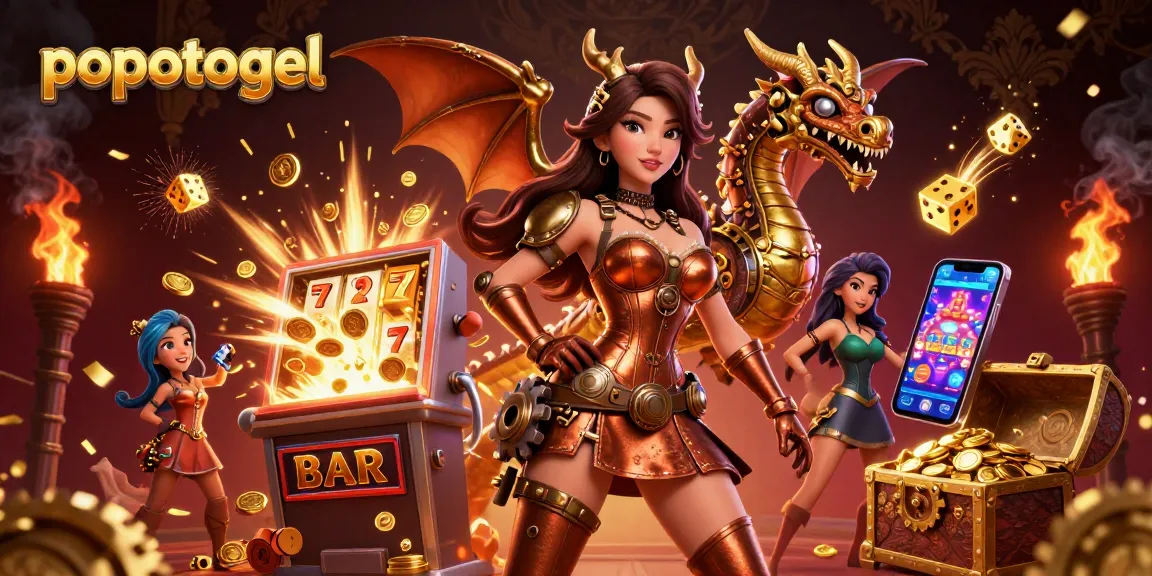 Experience popotogel’s thrilling jackpot with a captivating steampunk casino scene.