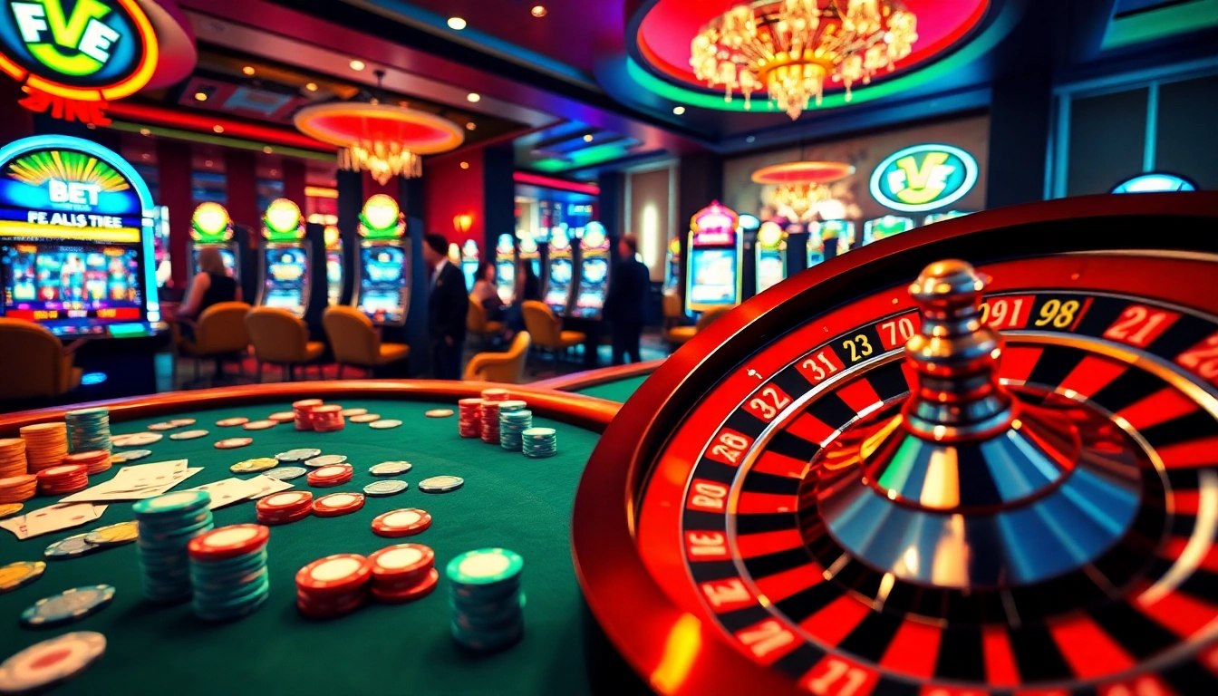 Experience excitement at F8 BET with vibrant casino tables and slot machines.