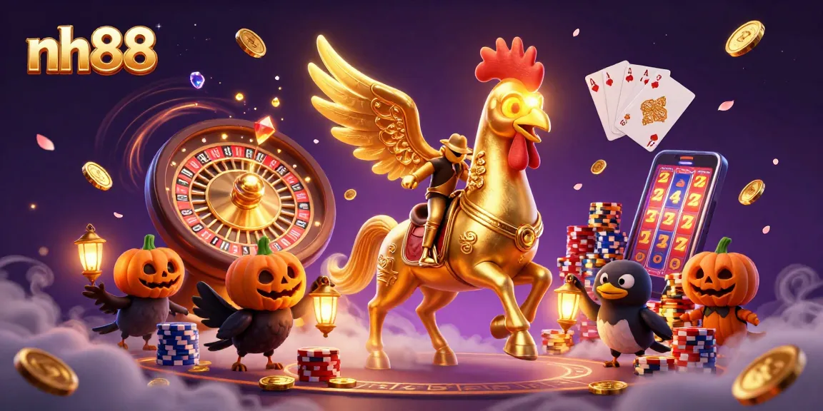 Experience the excitement of nh88 with golden rooster casino characters amidst sparkling slots and dynamic gameplay.