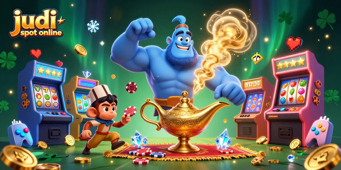 Menangkan judi slot online dengan simbol buah dan jackpot berkilau, dikelilingi oleh elemen permainan arcade yang cerah.