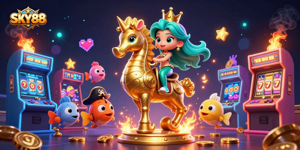 Engage in the dynamic SKY88 gaming experience with colorful characters and vibrant casino elements.