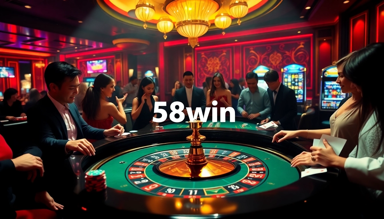 Players engaging in exciting roulette action at 58win casino with vibrant chips and cards.