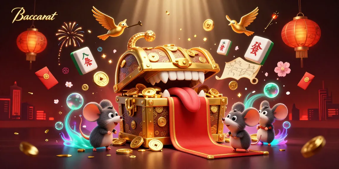 Baccarat game scene with a treasure chest and lucky elements inviting players to engage in a thrilling gaming experience.