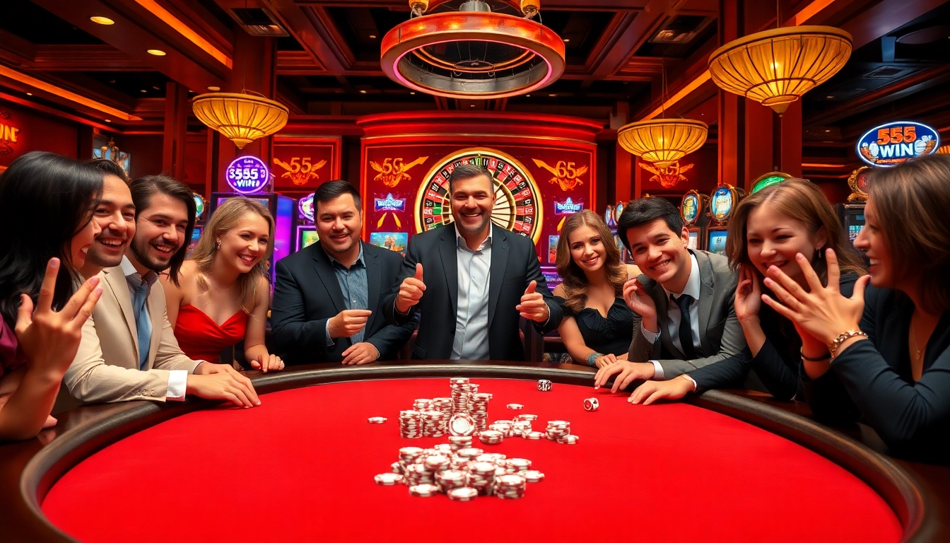 Experience the thrill of 555 win while playing poker at a luxurious casino table.