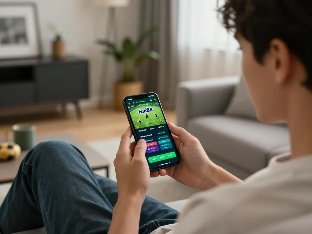 Enjoy dynamic sports betting with Fun88 app on mobile in a cozy home setting