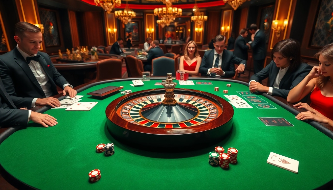 Experience thrilling gameplay at the luxurious casino featuring JL55 roulette and poker tables.