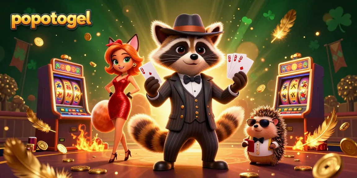Experience the thrill of popotogel with characters and rich casino elements in this vibrant scene.