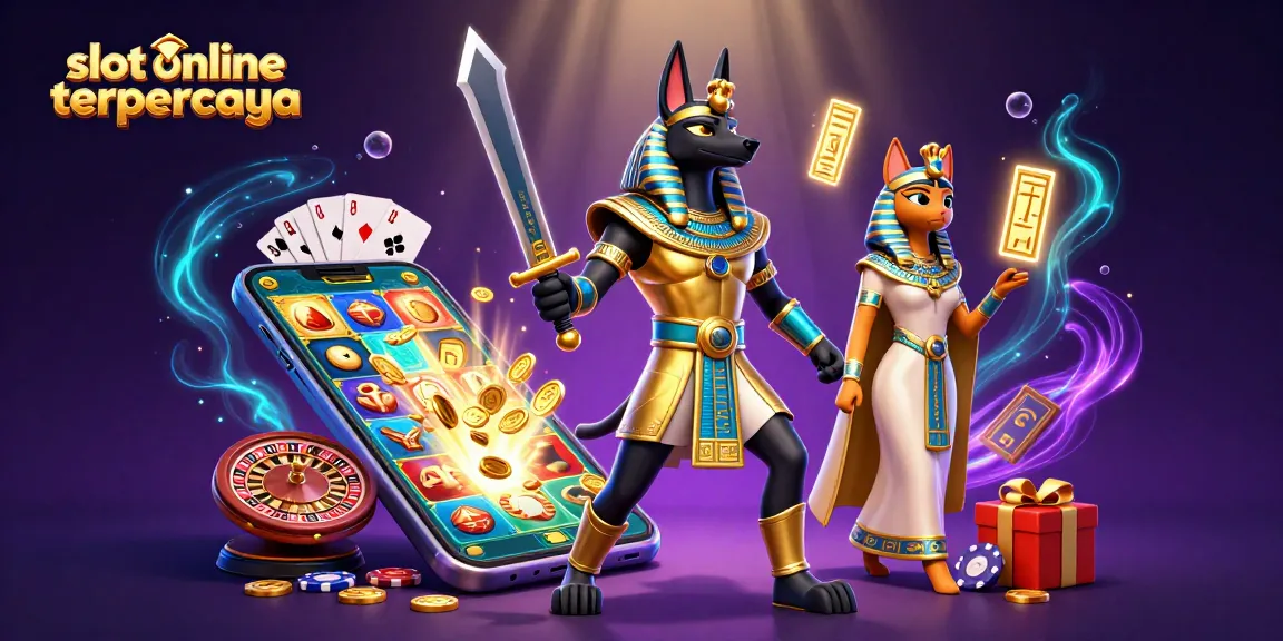 Experience exhilarating spins with slot online terpercaya featuring Anubis and Bastet among vibrant game elements.