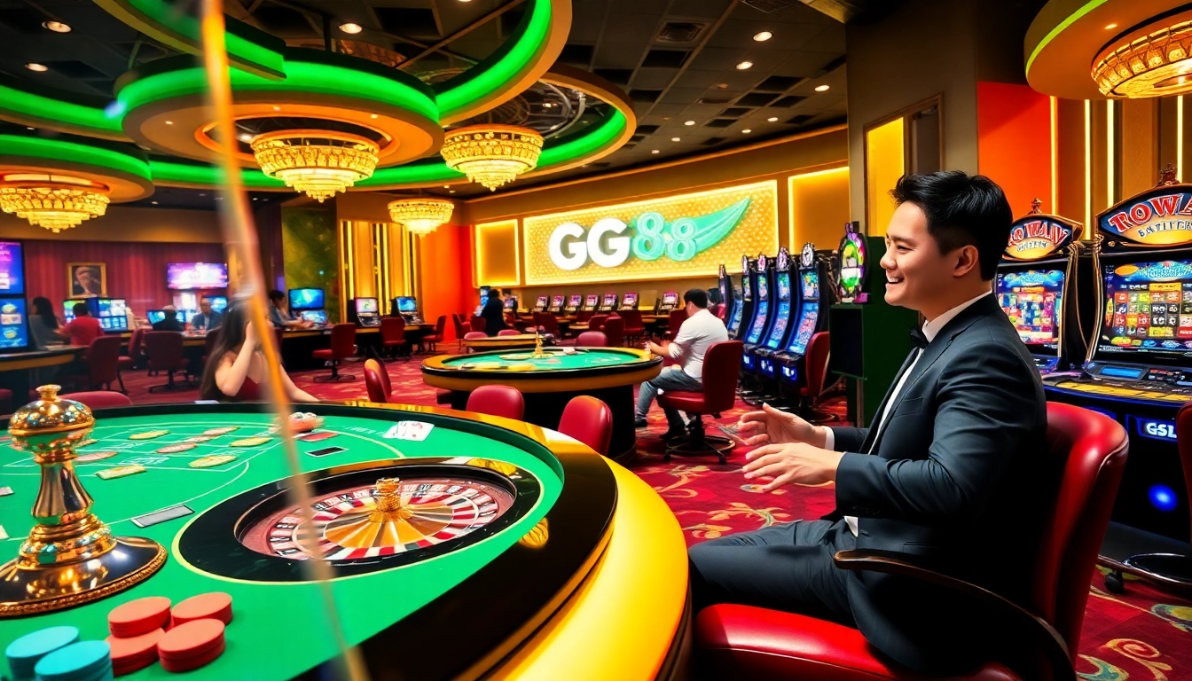 Experience the vibrant gaming atmosphere of GG88 with luxurious casino elements and thrilling action.