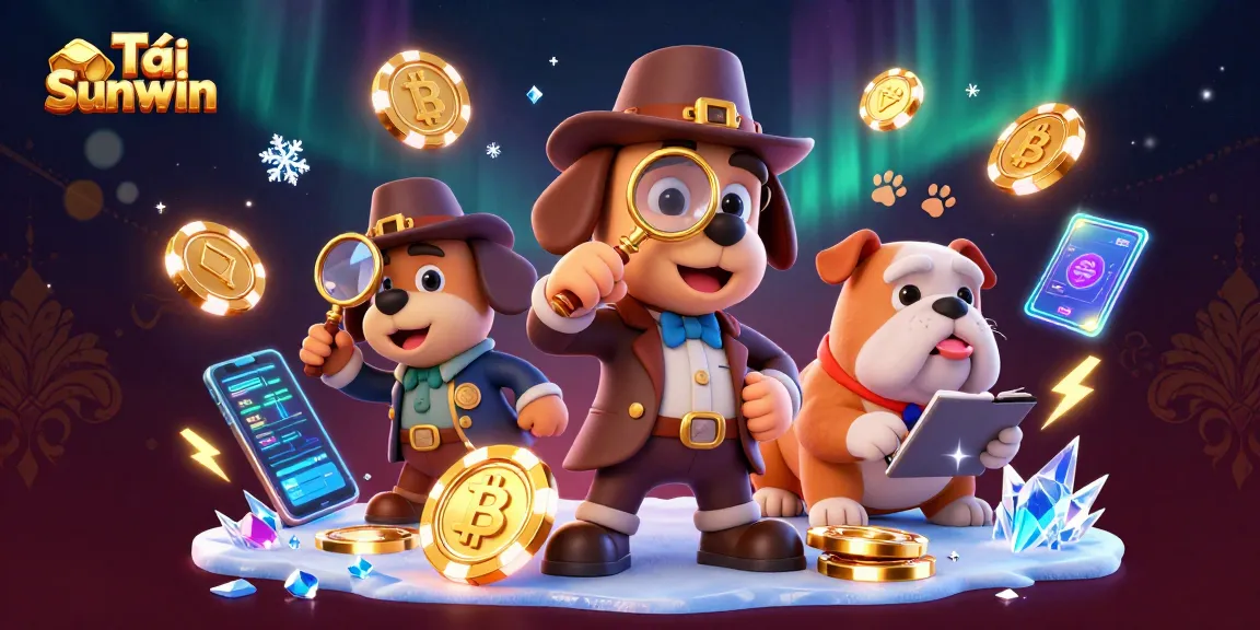 Tải Sunwin and uncover treasure with detective characters in an exciting online casino scene.