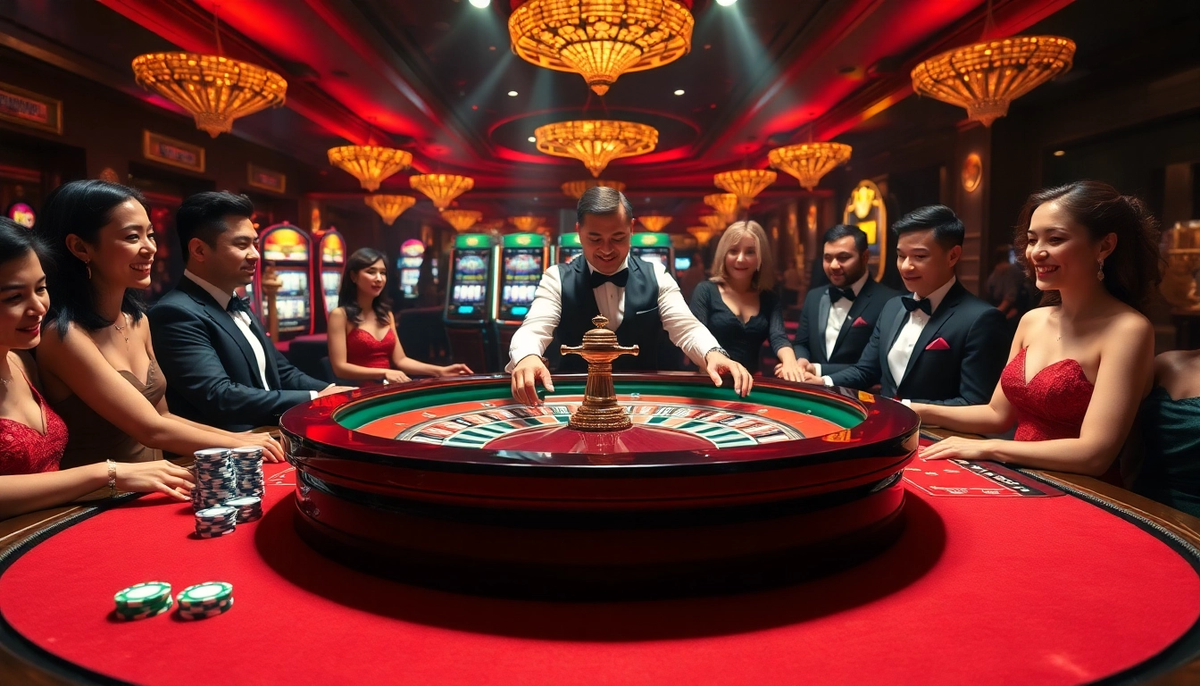 Experience the thrill of 7C77 casino with vibrant roulette action and engaged players.